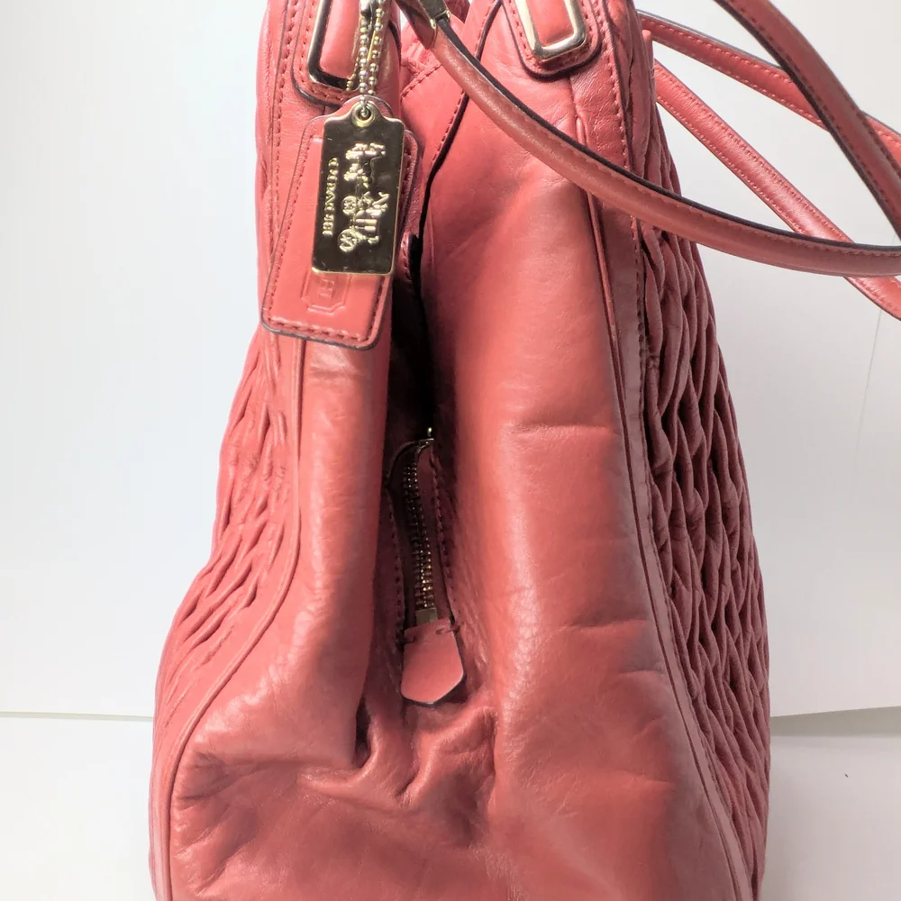 Coach Madison Phoebe Gathered Twist Papaya Leather Shoulder Bag - Picture 7 of 15